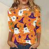 Women's Fashion Casual Three-quarter Sleeve Halloween Printed Round Neck Top