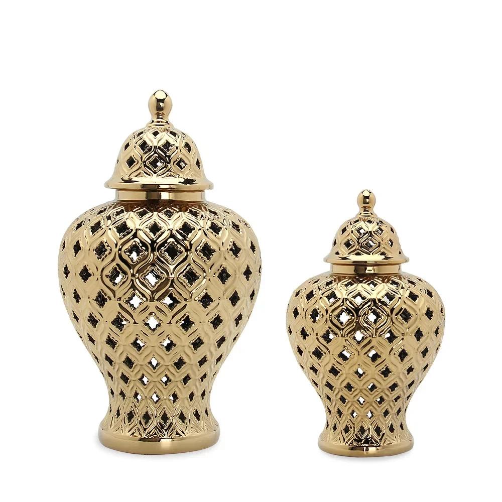 Creative Handmade Ceramics Hollow Out General Jar Candy Jar Storage Tank Gold Silver Art Decorative Jar Vase Home Living Room De