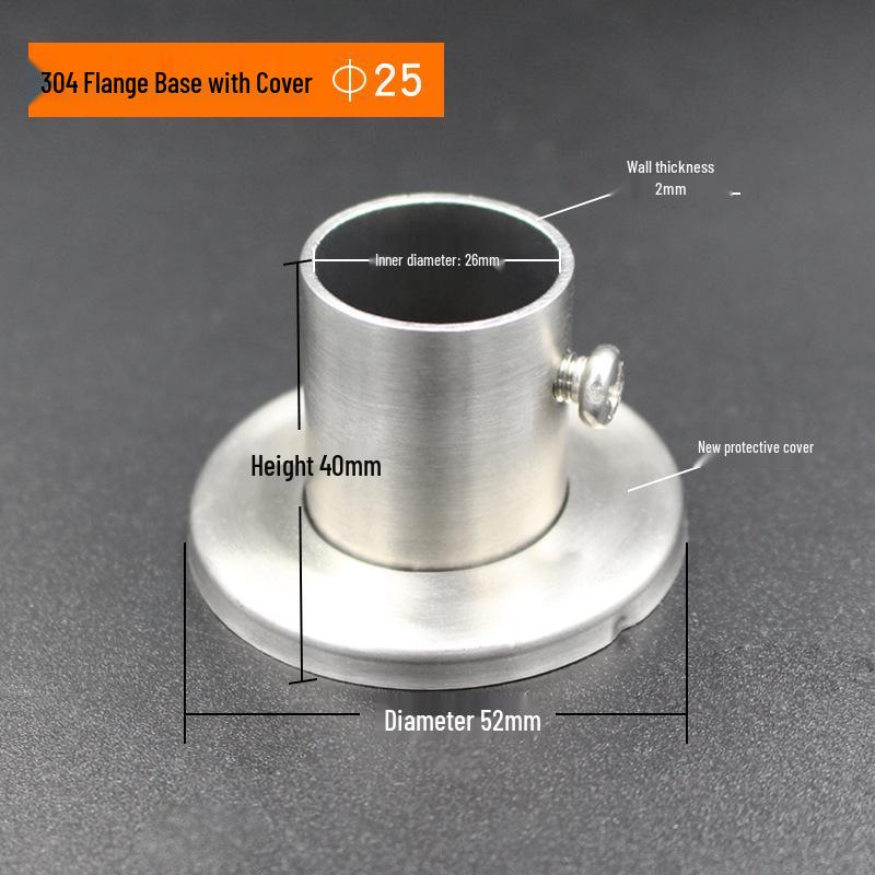 Ronggu Stainless Steel High Foot Flange Base for Clothes Rods, Towel Tubes, and Curtain Rods