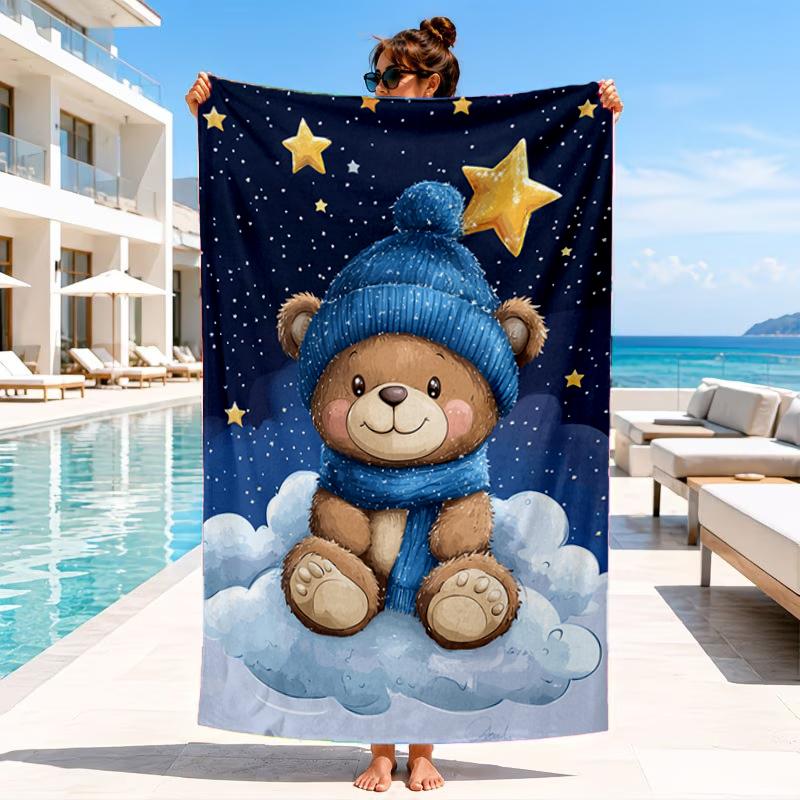 Teddy Bear Night Sky Beach Towel, Microfiber Beach Towel, Perfect For Pool, Beach, Travel, Home Decor Beach Party Fan Gifts