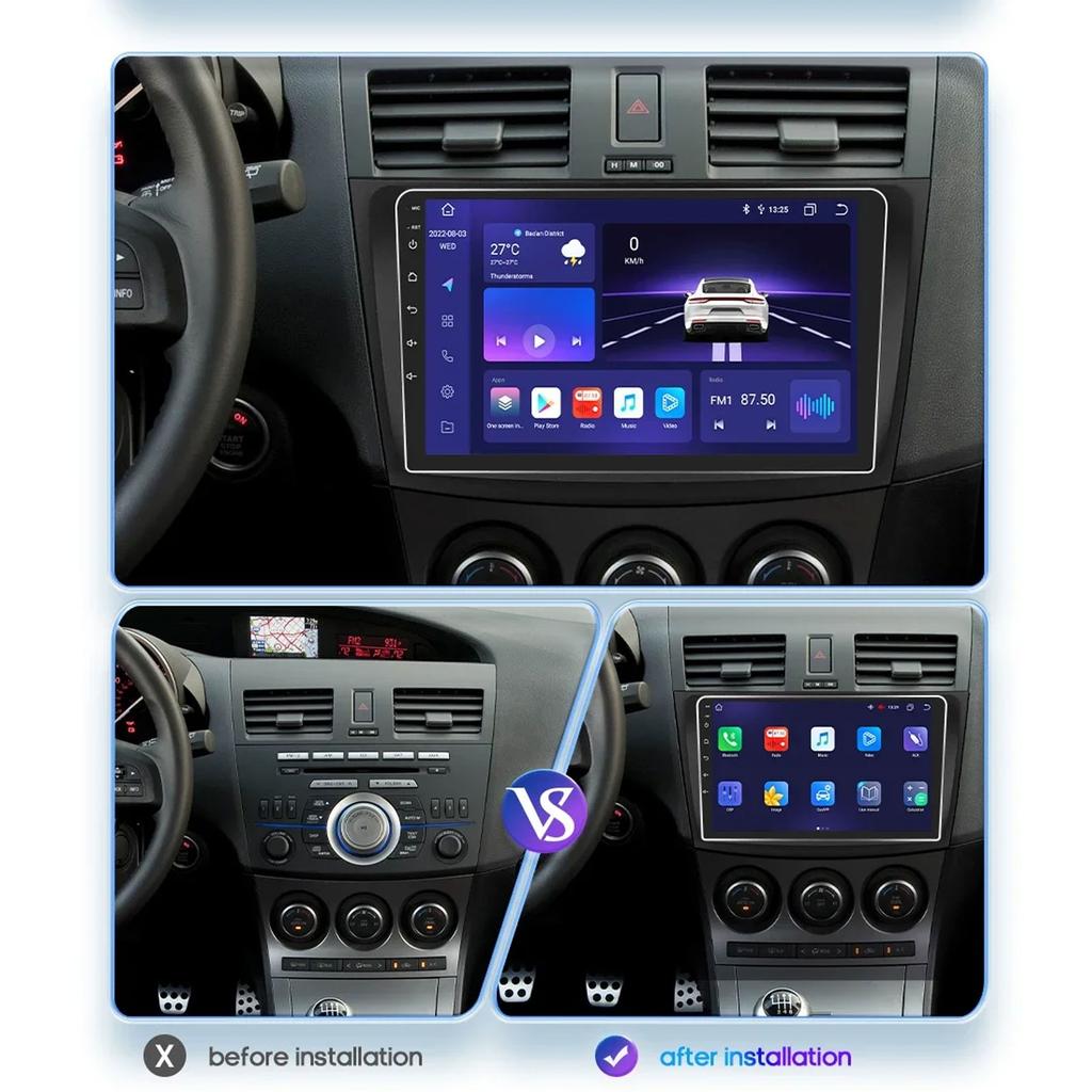 OSSURET Écran 9" Android 14 UIS7862 Carplay pour Mazda 3 2010 - 2013 Autoradio Multimédia Automobile GPS Navigation Intelligente BT RDS DSP Octa Core