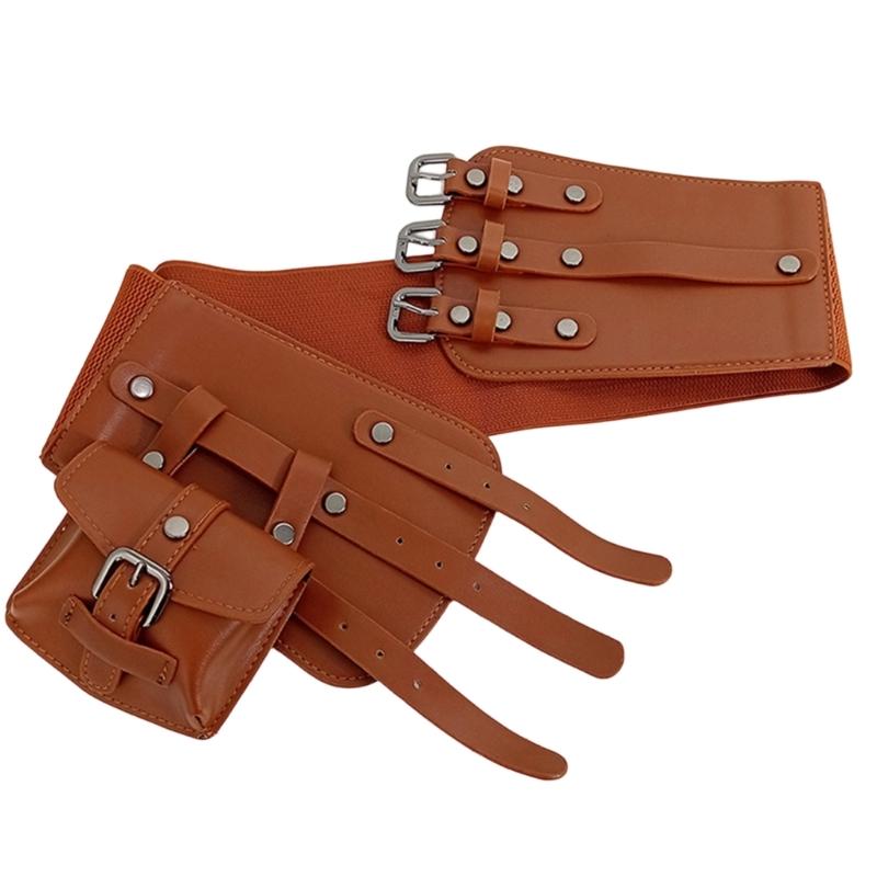 

Регулируемый Корсетный Пояс из ПУ Кожи с Практичным Креплением-Карманом для Женщин на Каждый День и Косплей Вечеринки коричневый