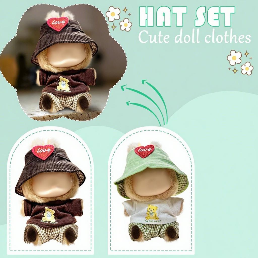 Doll Clothes Set 17cm Doll Accessories Love Heart Top Scarf Hat No Dolls