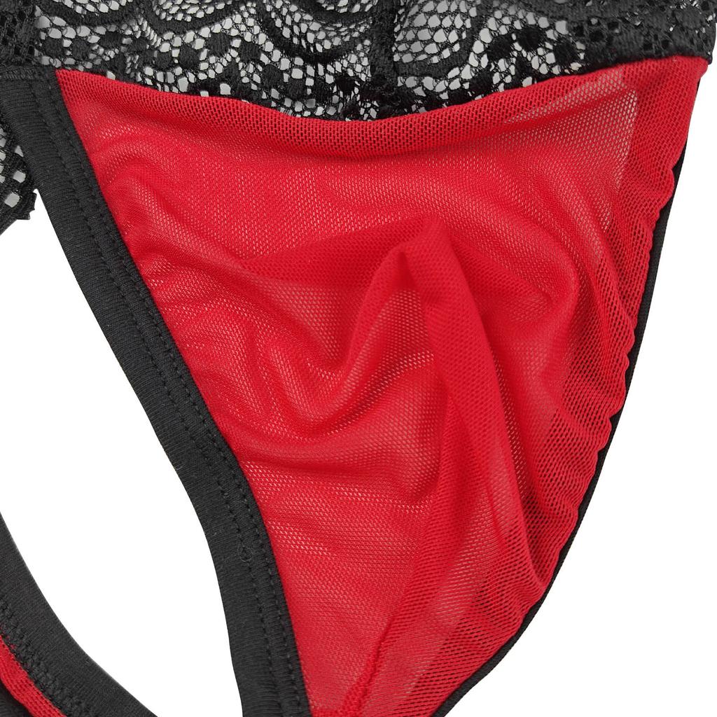 M-2XL Men's Sexy Briefs Lace Embroidery Wide Belt Thongs Panties Mesh Breathable See-Through Gay Erotic Underwear