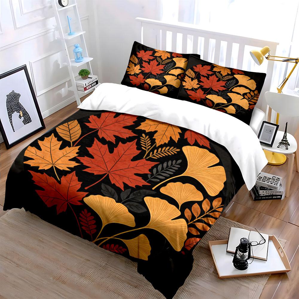 Autumn Leaf Decorative Set Soft Comfortable Duvet Cover Bedding Set Included 1*Duvet Cover & 2*Pillowcases, Gift