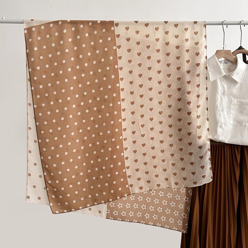 Creative Design Polka Dot Five-pointed Star High-value Color Matching Silk Scarf Cotton and Linen Scarf Women's Spring and Autumn Decorative Shawl