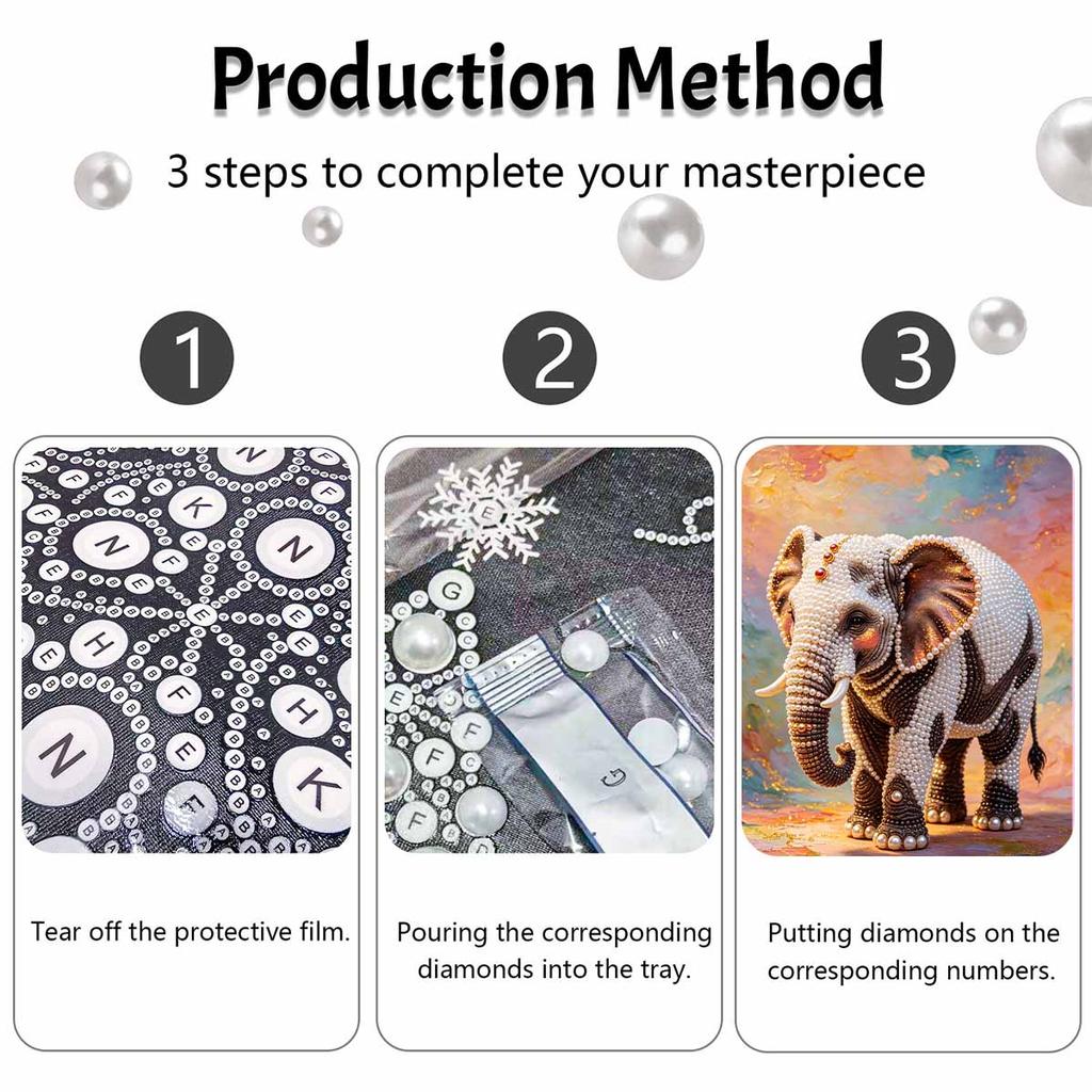 Pearl Painting DIY Kit Frameless Elephant Canvas Shiny Bead Art Creative Craft for Bedroom Living Room Decor