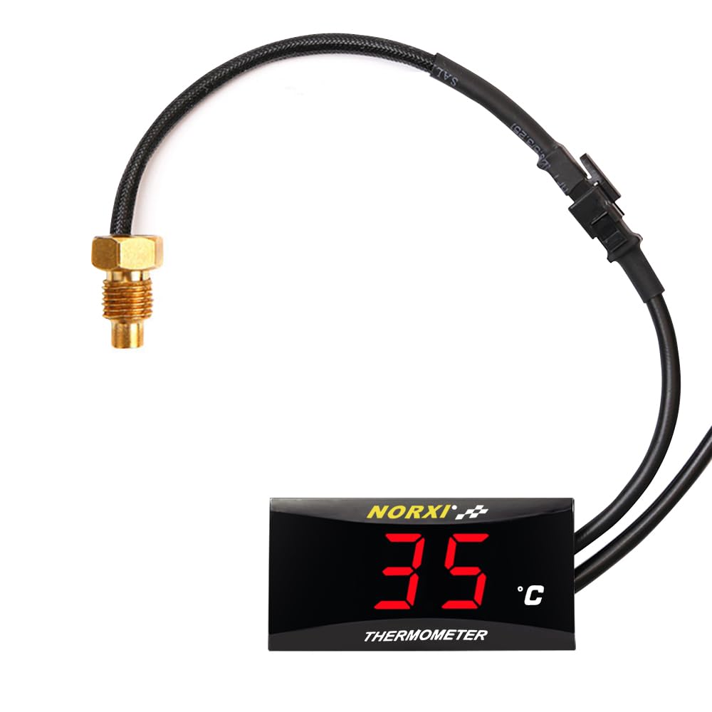 NORXI Ultra Thin Waterproof Motorcycle Thermometer 12V Universal Compact Thermometer