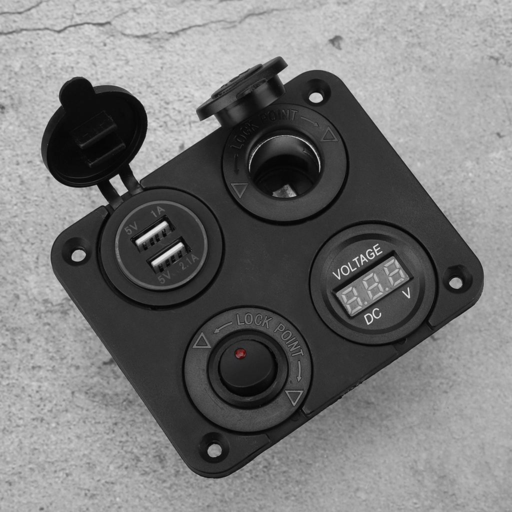 12V 4 Gang LED Toggle Switch Panel Cigarette Lighter Voltmeter Dual USB 4.2A for Car Boat Red