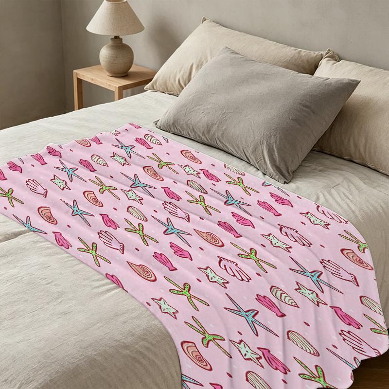Ocean Theme Flannel Fleece Blanket: Soft Non-Pilling Warm Postpartum Home Blanket for Cozy Christmas & Halloween Use & Decor