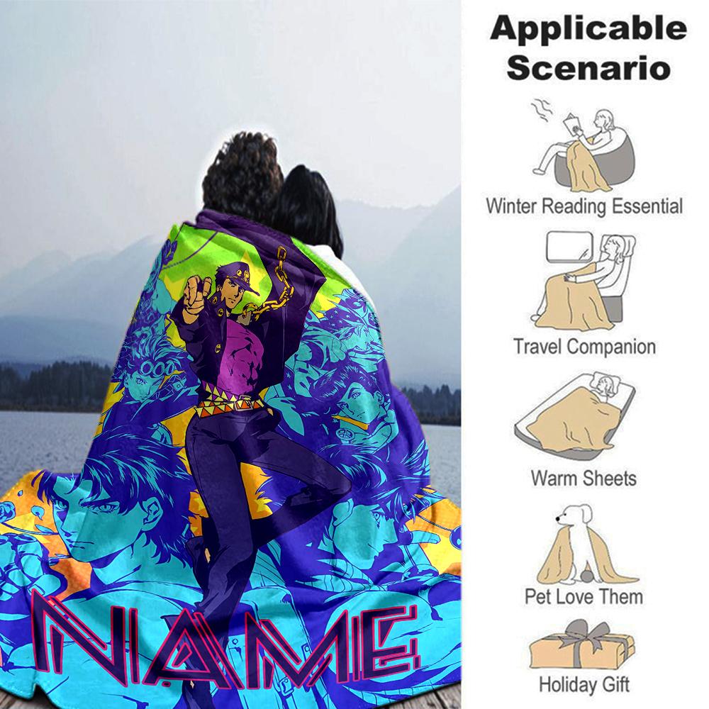 Customiz Name Personality JoJo's Bizarre Adventure Blanket Soft &Warm Sofa Office Bed Travel Lunch Break Blanket, Gift Suitable All Seasons