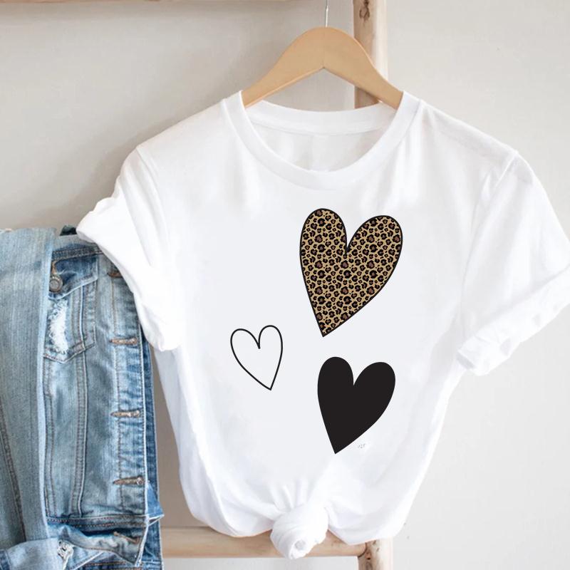 Women Tee Top Summer Fashion Print T-shirt O-neck Leopard Trend Lip Lady Female Clothing Casual Short Sleeve Graphic T-shirt