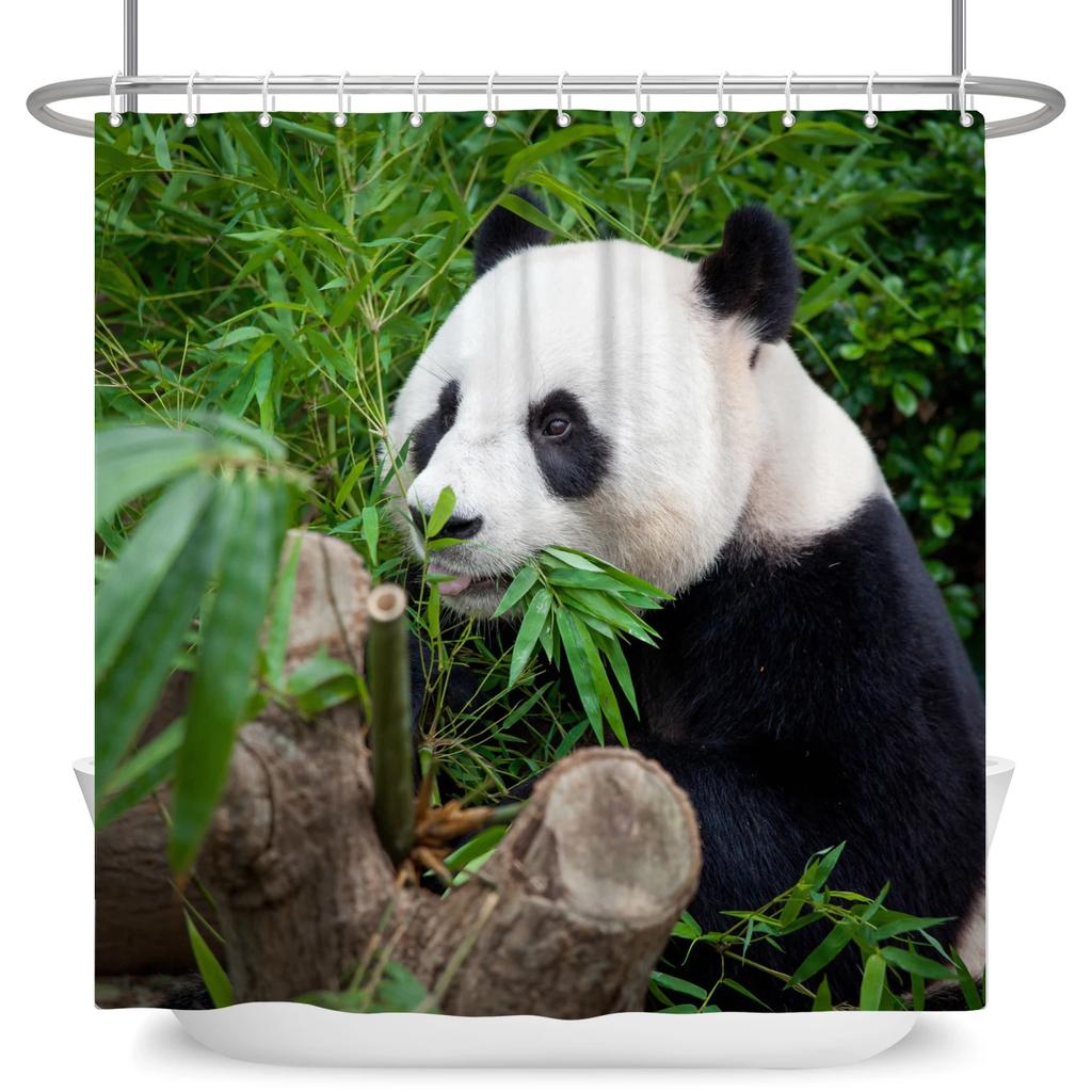 Animal Panda Cartoon Funny Shower Curtains Waterproof Polyester Green Bamboo Plants Printing Shower Curtain for Bathroom Decor
