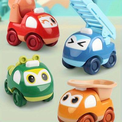 Toy Inertia Return Cartoon Car Set, Boys,Teenagers Fire Engineering Dump Toy Car, Birthday Gift, 4pcs Set with Random Color Shipping