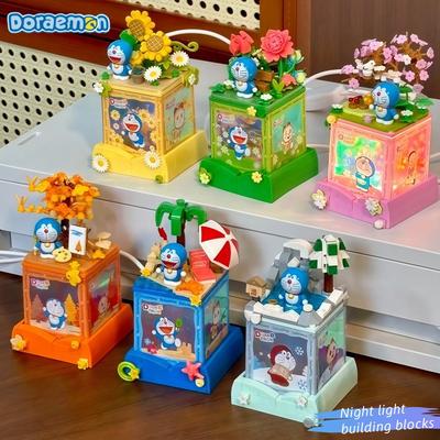 New Doraemon Building Blocks Cartoon Assembly Handmade Diy Night Light Decoration Room Decoration Children Birthday Gift