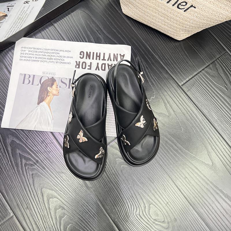 Butterfly buckle cross belt platform sandals women's new summer casual versatile flat beach Roman shoes