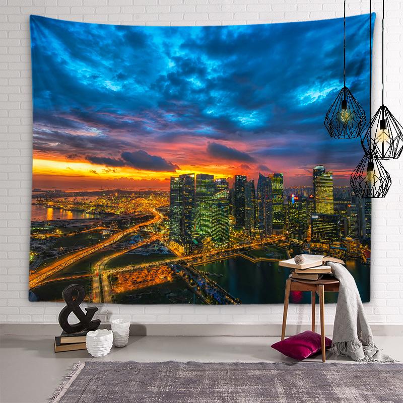Stadt-Nachtansicht-Wandteppich, Nachtbeleuchtung, ästhetischer Wandteppich, Weltlandschaftlicher Ort, Stadtgebäude-Wandteppich, Wohnzimmer-Heimdekoration