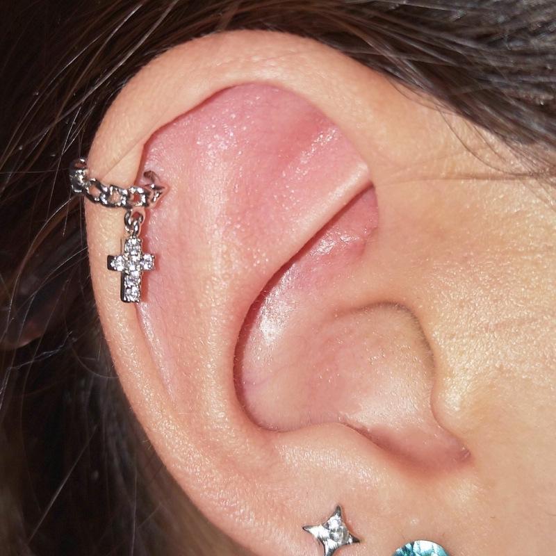 Xiaohongshu Thin Bar Ear Cartilage Piercing Earrings - Micro-set Zirconia Ear Cuff Jewelry