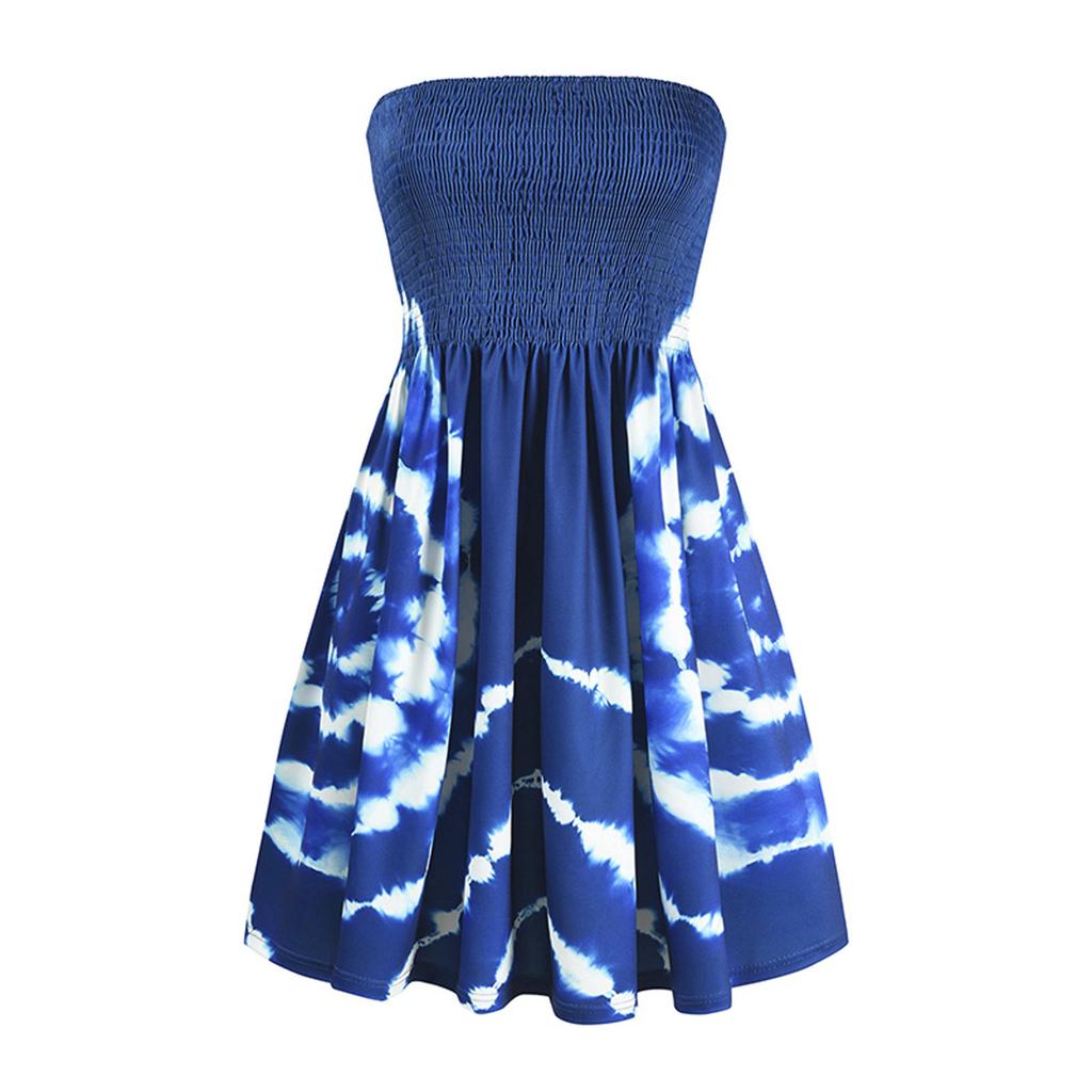 Damen Sexy Modedruck ärmelloses, trägerloses, knielanges Party-A-Linien-Kleid