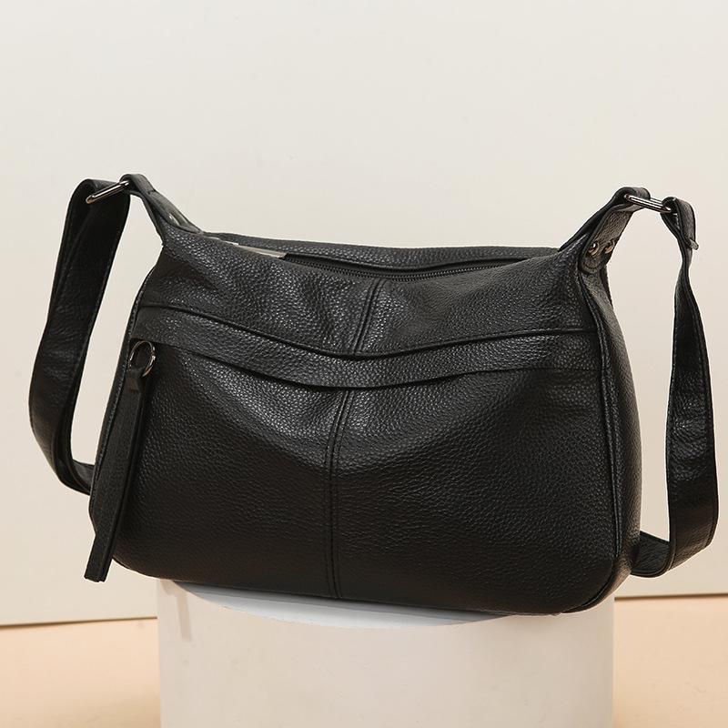 

Сумка через плечо большой вместимости из натуральной кожи для женщин среднего возраста - Модная кроссбоди из коровьей кожи высшего слоя чёрный