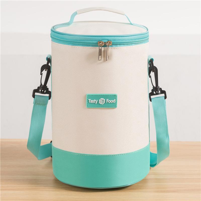 Insulated Cylindrical Lunch Bag Adjustable Shoulder Strap Washable Reusable Thermal Tote 1Pcs for School Office Outdoor Family Outing