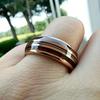 8mm Rose Gold Color Stainless Steel Guitar String Rings for Men Koa Wood Inlay Ring Whiskey Barrel Mens Wedding Band
