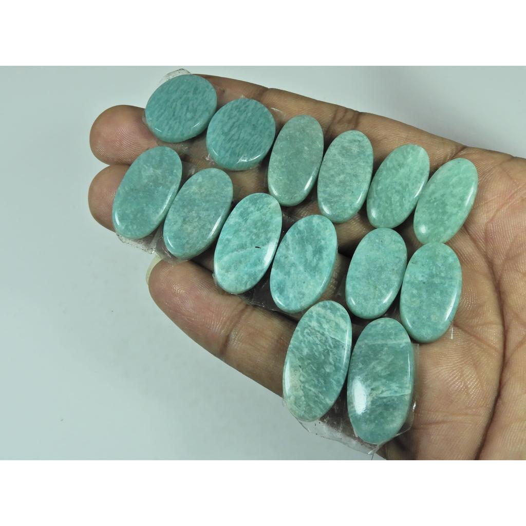 185Cts.Natural Green Amazonite Matched Pair Oval Cabochon Gemstone 7Pair Lot C-3453