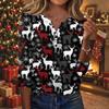 Women's Casual Christmas Print V-Neck 3/4 Sleeve Button-Front T-Shirt