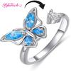 Hfarich Blue Crystal Butterfly Ring Rotate Freely Anti Stress Anxiety Ring For Women Girl Wedding Jewelry Engagement Gifts