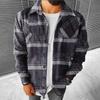 Men's Brushed Plaid Shirts Long Sleeve Flannel Lapel Button Down Pocketed Shacket Jacket Coats