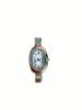Ins Retro Oval Dial Module Watch Glossy Stainless Steel Band Simple Vertical Roman Scale Elegant Casual Quartz Wrist Watch