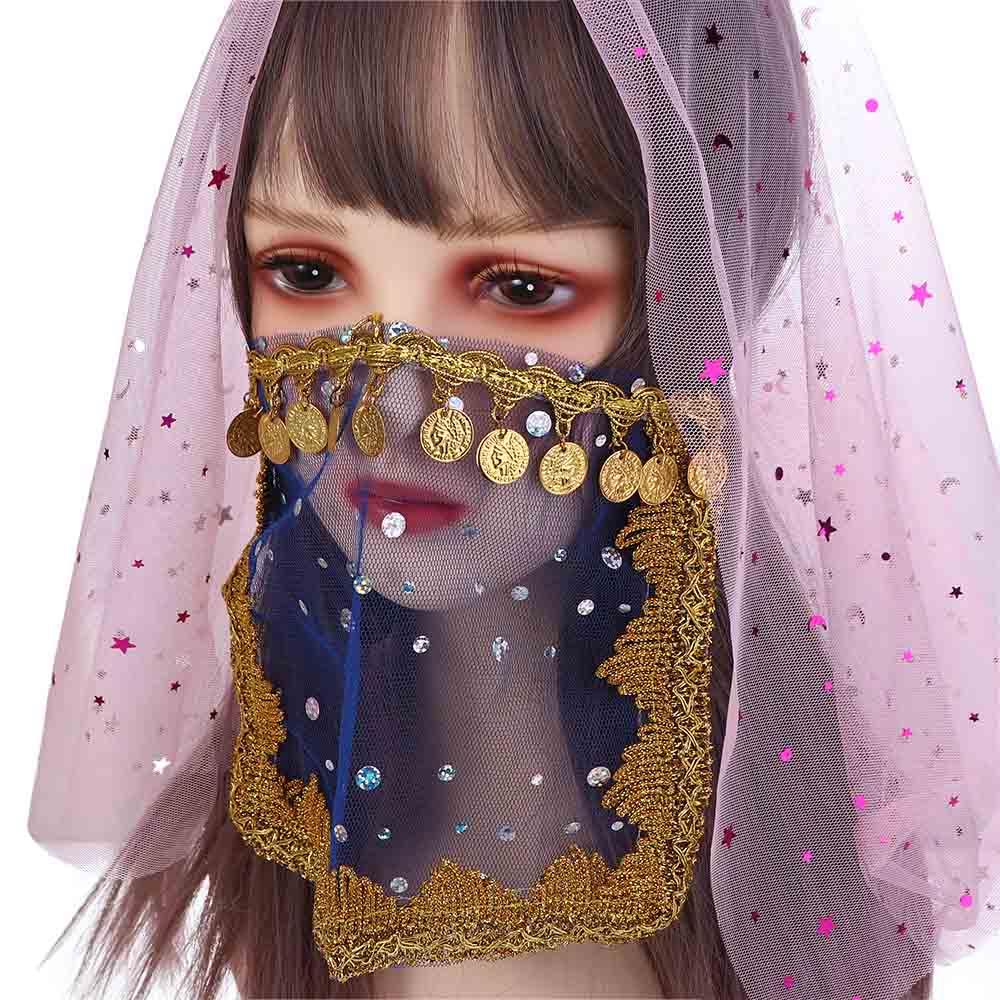 Pailletten Indischer Tanz Damen Strass Gesichts-Schleier Netz Bauchtanz Kostüme Performance Zubehör