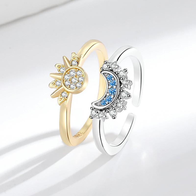 Sun and Moon Couple Rings: Stackable Diamond-Set Design