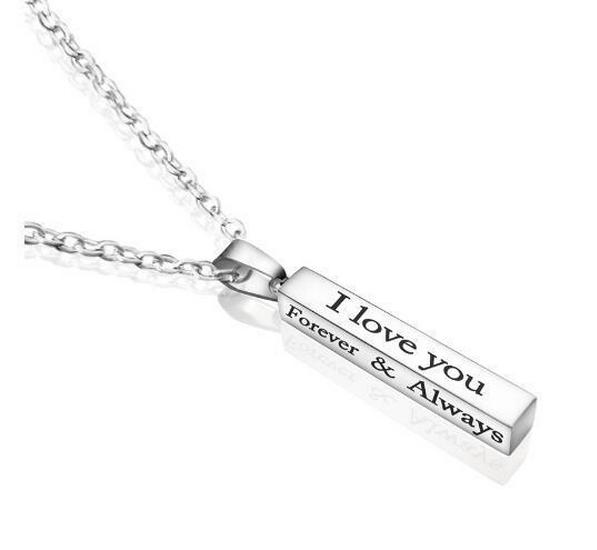In Stock Engraved 3D Long Bar Necklace - Mirror Stainless Steel Stick Pendant