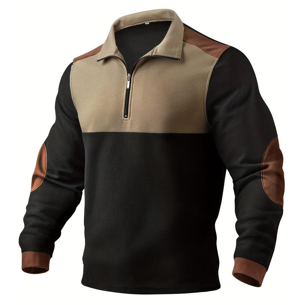 Men's Color-Blocked Button Lapel Long Sleeve Top Men's Casual Fashion Long Sleeve Top