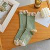 Women Socks Korean Japanese Style Cartoon Green Flower Harajuku Cute Kawaii Mid Tube Socks Breathable Casual Short  Cotton Socks