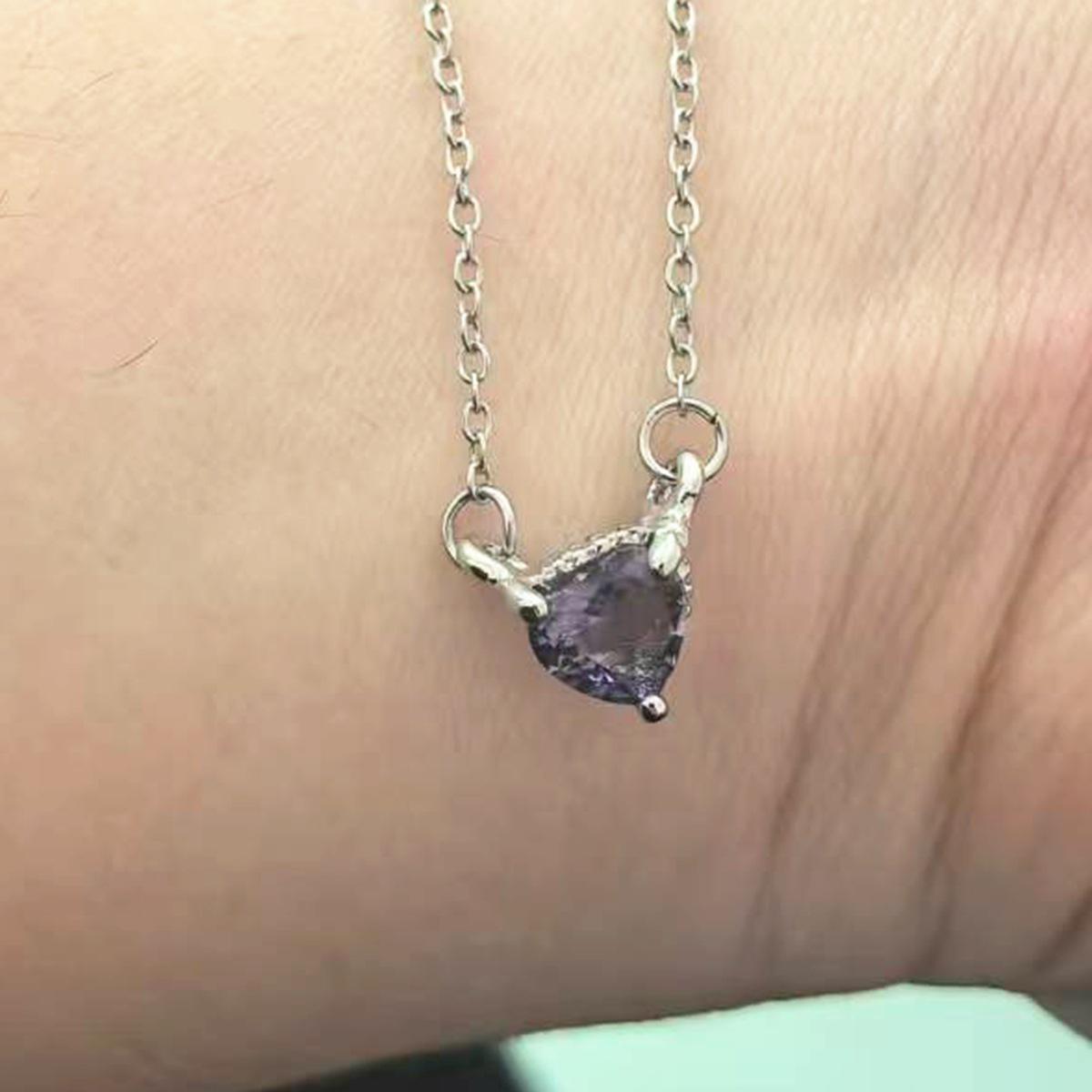 Stylish Heart-Shaped Moissanite Necklace with Colorful Gemstones and High Carbon Diamonds фиолетовый