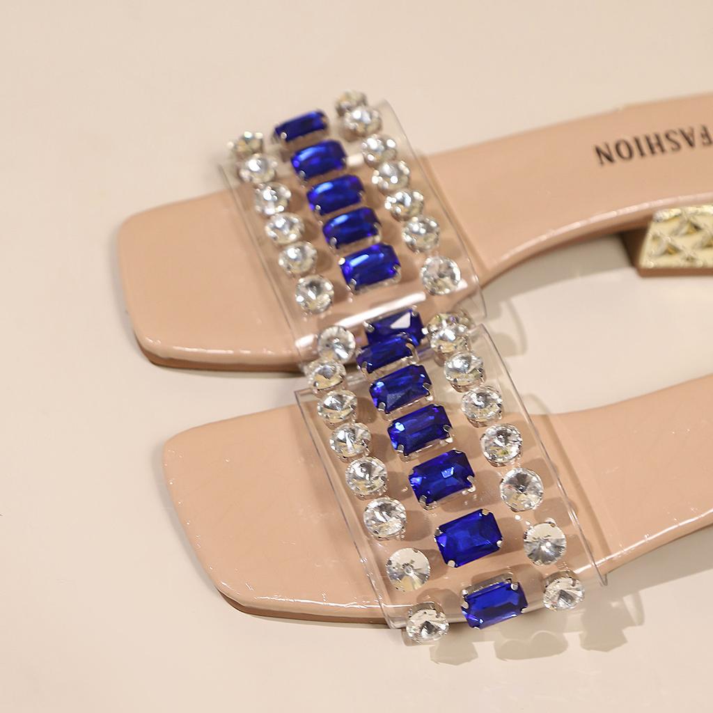 Fashion Summer Glitter Rhinestone Slides Women Slippers Outdoor Heeled Mules Low Heeled Sandals Fashion Women Shoes Chaussures Femme