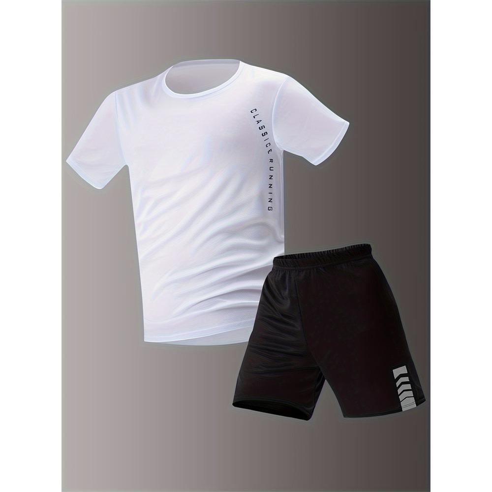Plus Size Men's Quick-Dry Short-Sleeve T-Shirt and Shorts Set Men's Breathable Athletic Set Fitness T-Shirt and Shorts Set