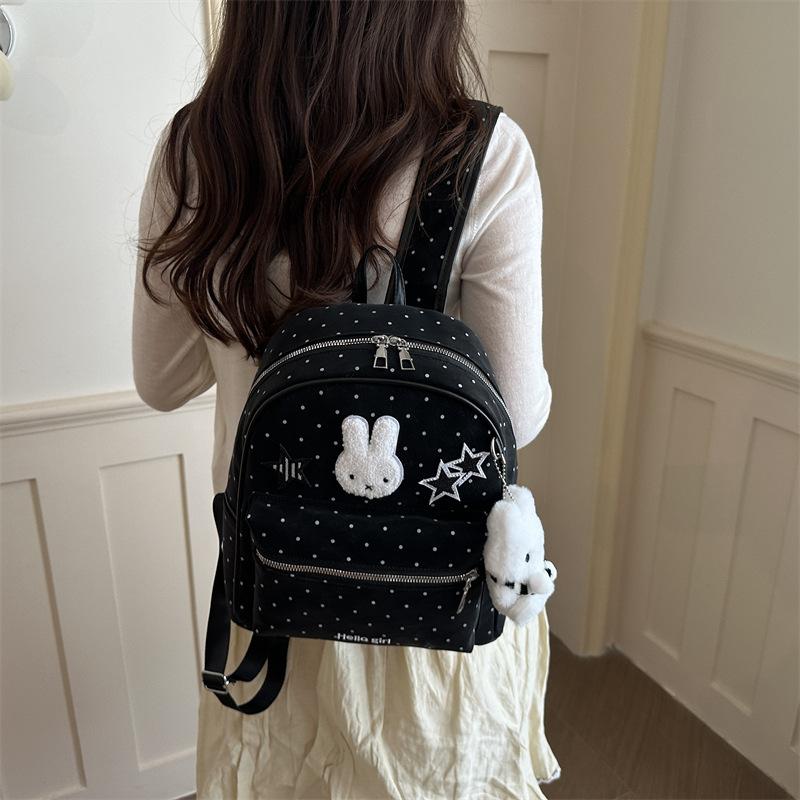 Schoolbag New Sweet and Cute Polka Dot Backpack Fashion Cartoon Plush Rabbit Schoolbag Casual Large Capacity Girl Backpack