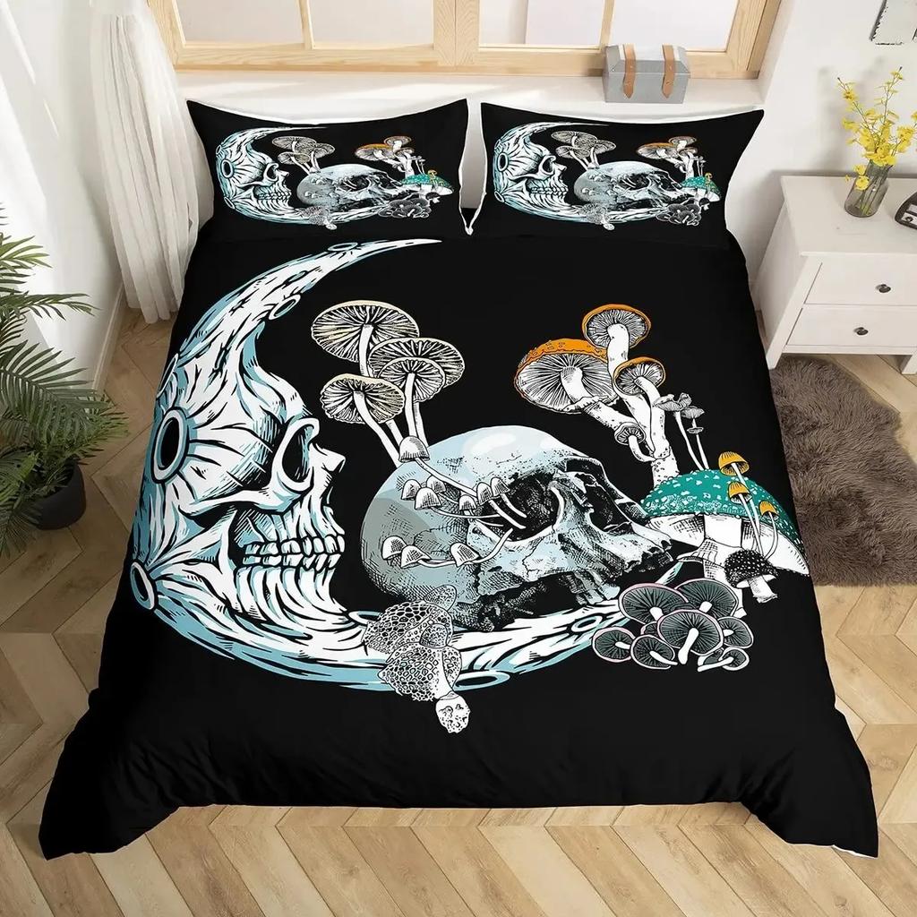 Cute Mushroom Duvet Cover Set Cartoon Mushrooms Comforter Cover Wild Mushroom Bedding Set Wildflower Botanical Plant Quilt Cover