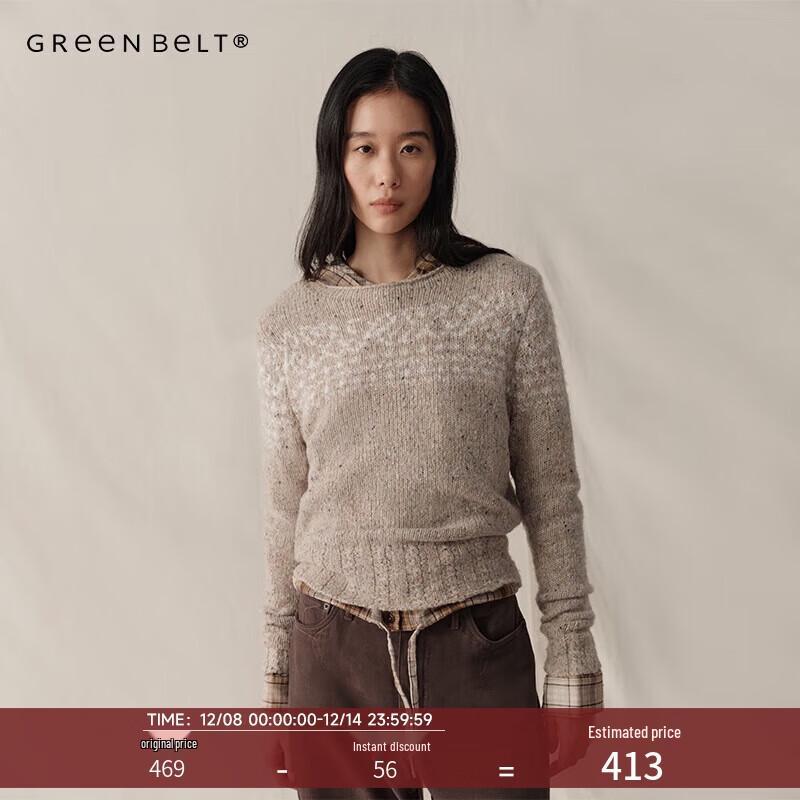 GREEN BELT Women's Retro Fair Isle Wool Sweater
