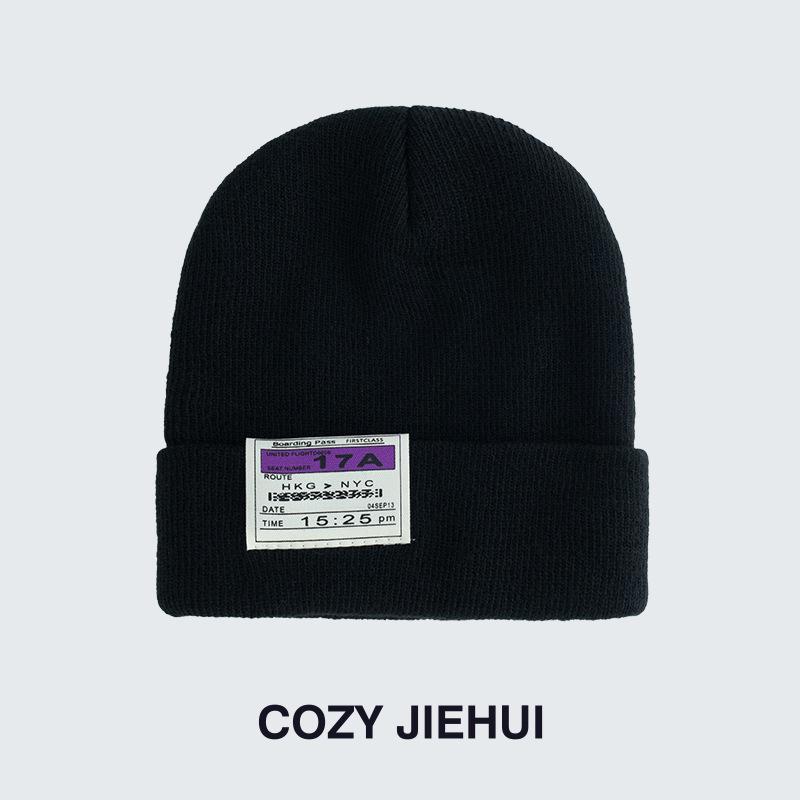 Autumn and winter hat women's wool hat handmade letter labeling white bucket hat winter knitted cold hat couple tide
