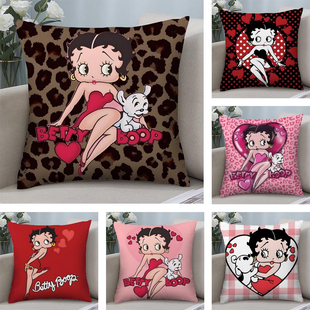 BBetty BoopP Fashion Cushion Cover Plush Fabric Soft DoubleSided Printed Sofa Warm Winter Home Child Gift Pillow Case