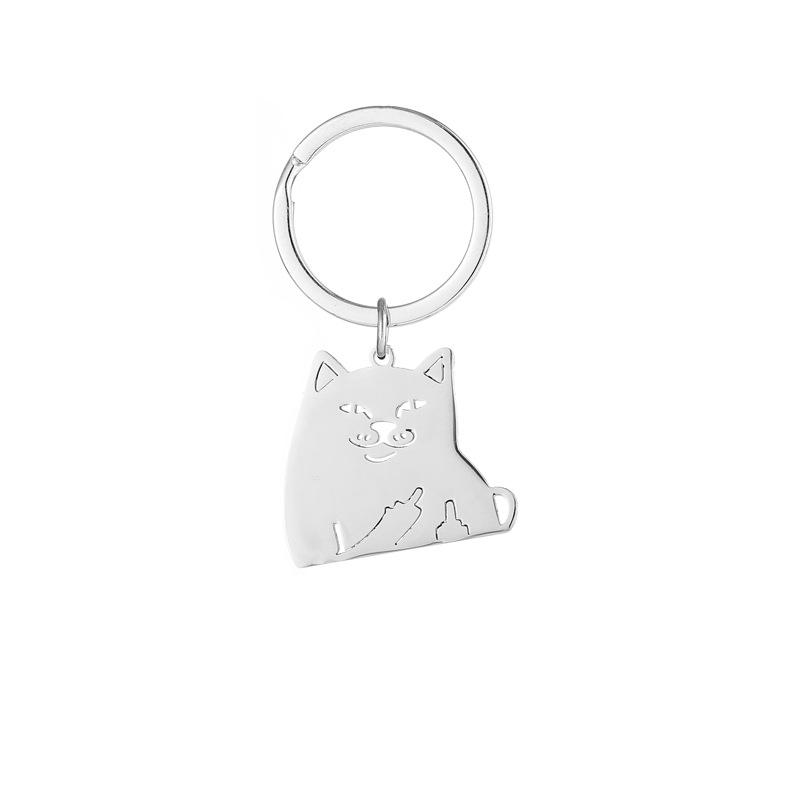 Gold Silver Black White Splicing Cat Stainless Steel Keychain Cute Cartoon Design Fashion Couple Pendant Practical Backpack Decoration