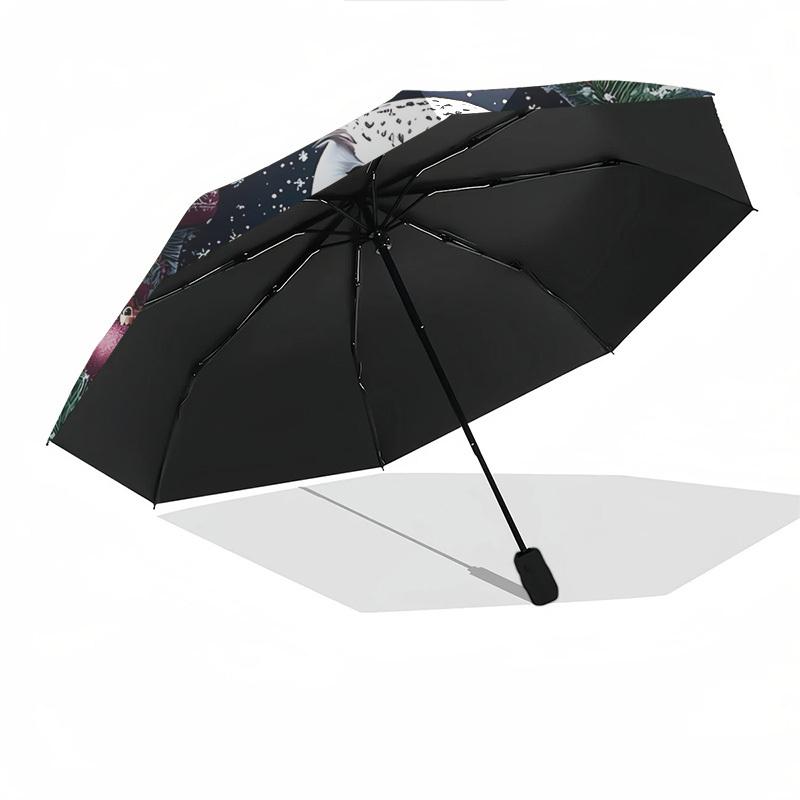 1pc Snowy Owl Festive Christmas Ornament with Automatic Opening Folding Design, 3-Fold Iron Frame Outdoor Umbrella, Perfect Gift for Fans, Travelers,