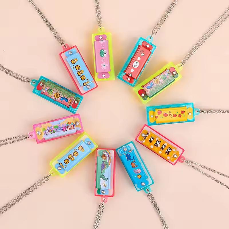 10/20Pcs Cartoon Mini Harmonica With Necklace Musical Toys For Kids Birthday Party Favors Pinata Fillers Boy Girl Christmas Gift