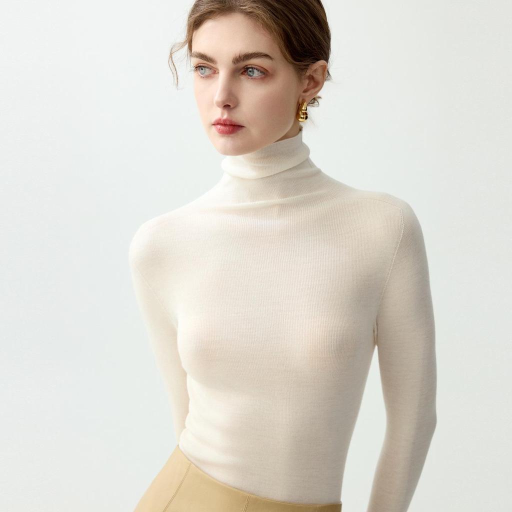Women's High Neck Seamless Wool Sweater - Autumn/Winter Knit Base Layer