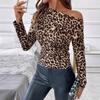 Dámské tričko s netopýřími rukávy, řasenými rameny, slim, elegantní, vintage, leopardí