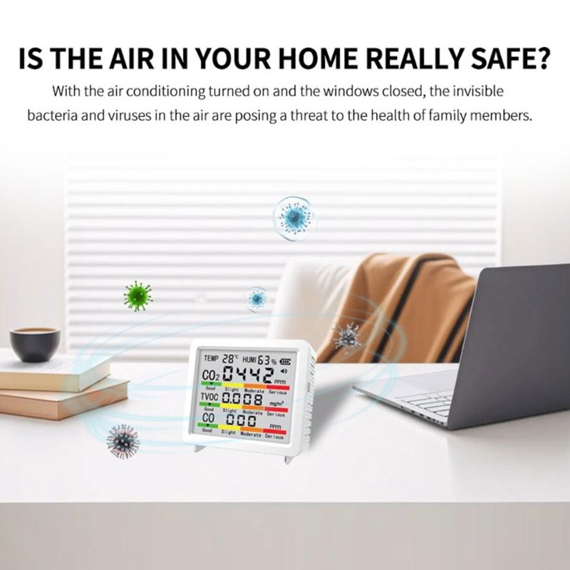 4inch Large Screen Multifunction Air Quality Monitor Including Temperature, Humidity, CO CO2 TVOC for Home